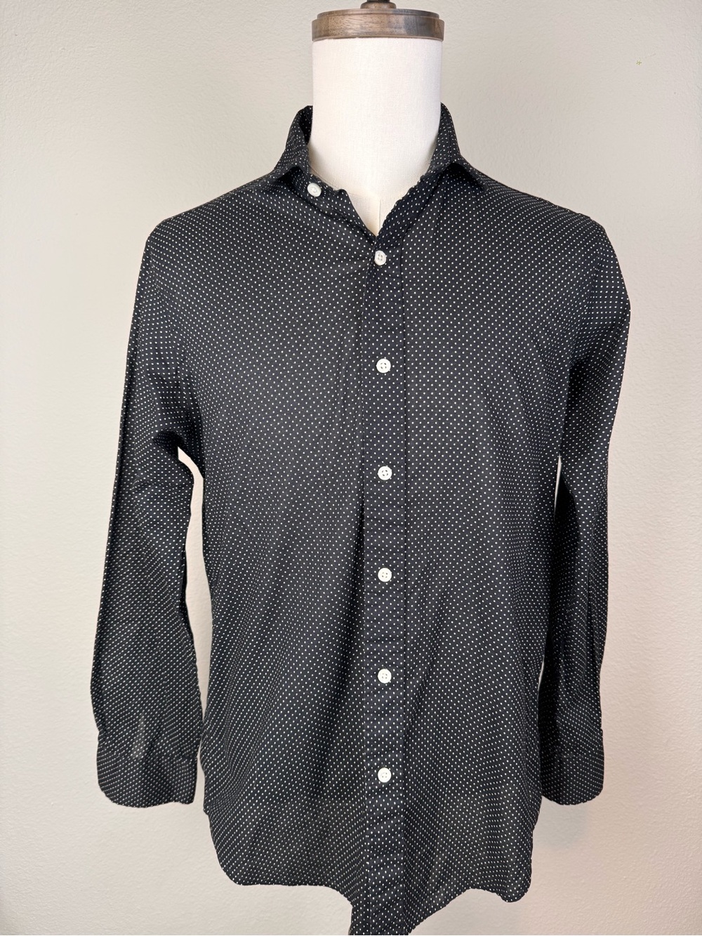 Polo Ralph Lauren Men’s M Black/Off-white Polka Dot Button-Up Long Sleeve Cotton